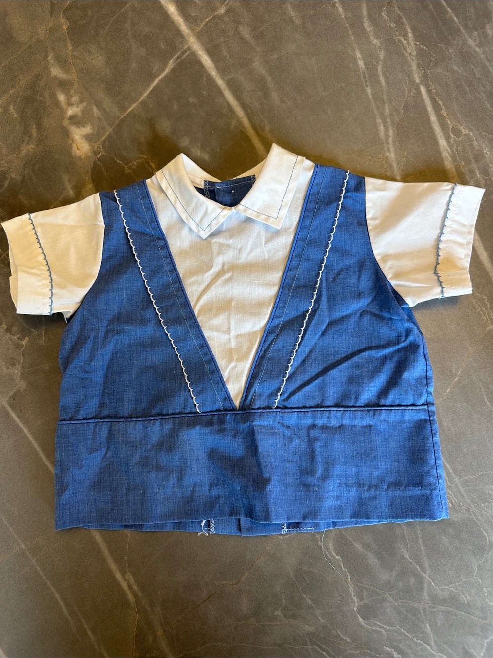 Vintage Blue and White Layered-Look Kids Top